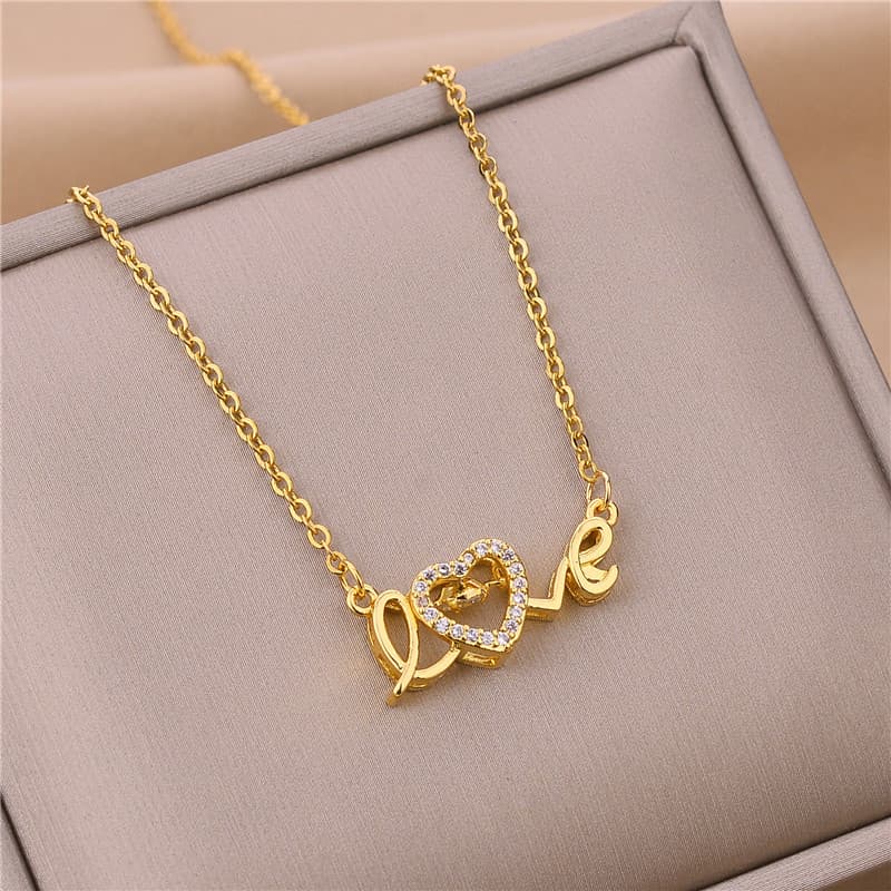 New 520 Dynamic Titanium Steel Necklace Women's Fashion Valentine's Day Love Letter Pendant Heartbeat Collar Chain