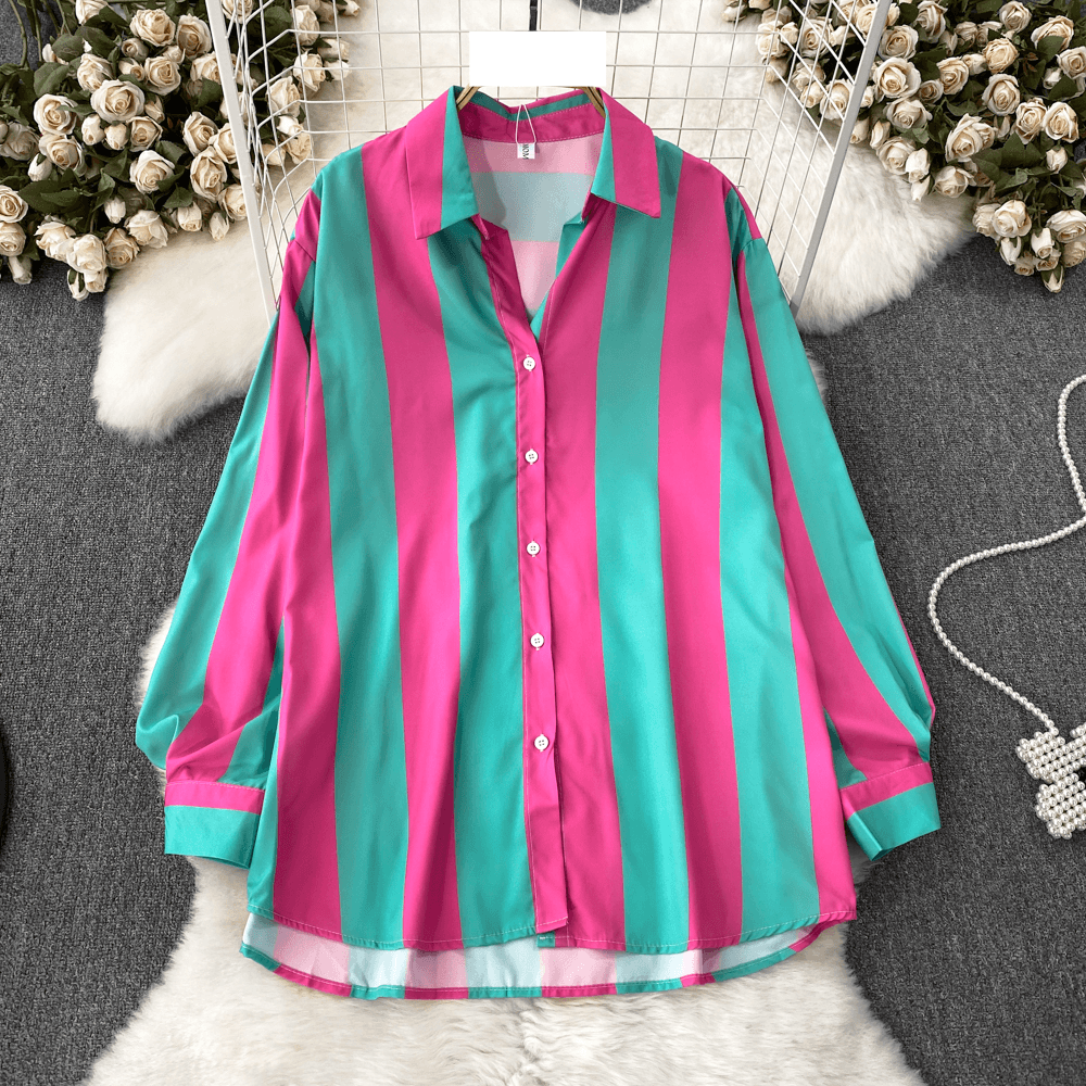 Women's fashion color matching single breasted shirt women's casual top