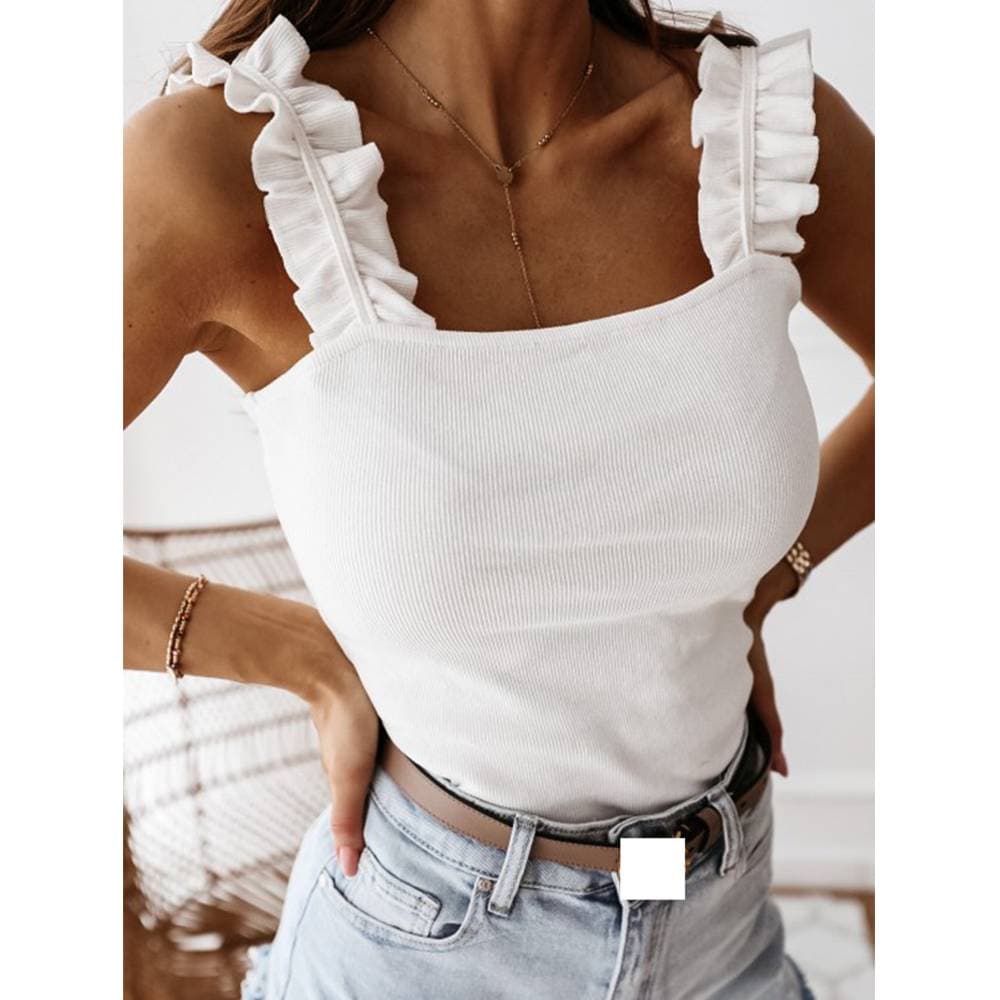 Women's one-shoulder wooden ear edge slim sling knitted woolen tops for women