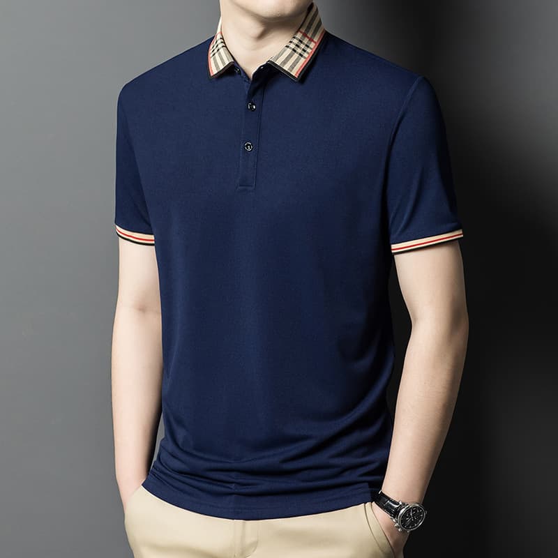 Men's Middle-aged Stretch Non-pilling Summer Loose Short Sleeve Non-iron Slim Fit Turn-down Collar Polo Shirt High