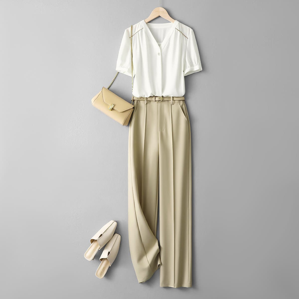 Women's Clothing V neck temperament shirt top casual trousers suit