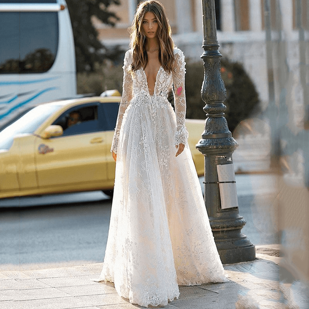 Women's Clothing Wedding Dress Sexy Lace Dress Long Sleeved Holiday Evening Dress