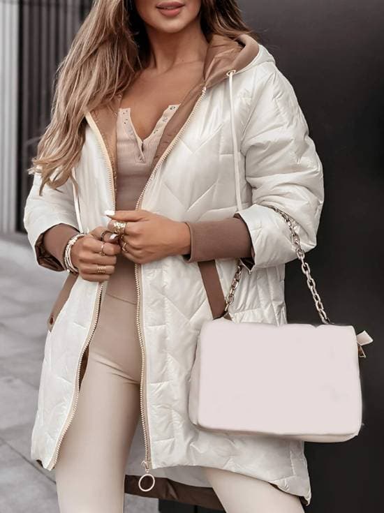 Veste en coton à capuche ample à manches longues et fermeture éclair de couleur unie pour femme
