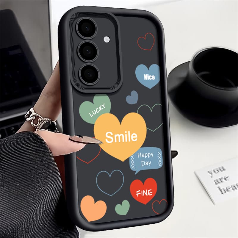 Yellow Love Heart Soft TPU Case For Samsung Galaxy S25 S22 S23 S24 Ultra A56 A55 A53 A16 A15 A35 A25 A54 5G S24 FE Phone Cover