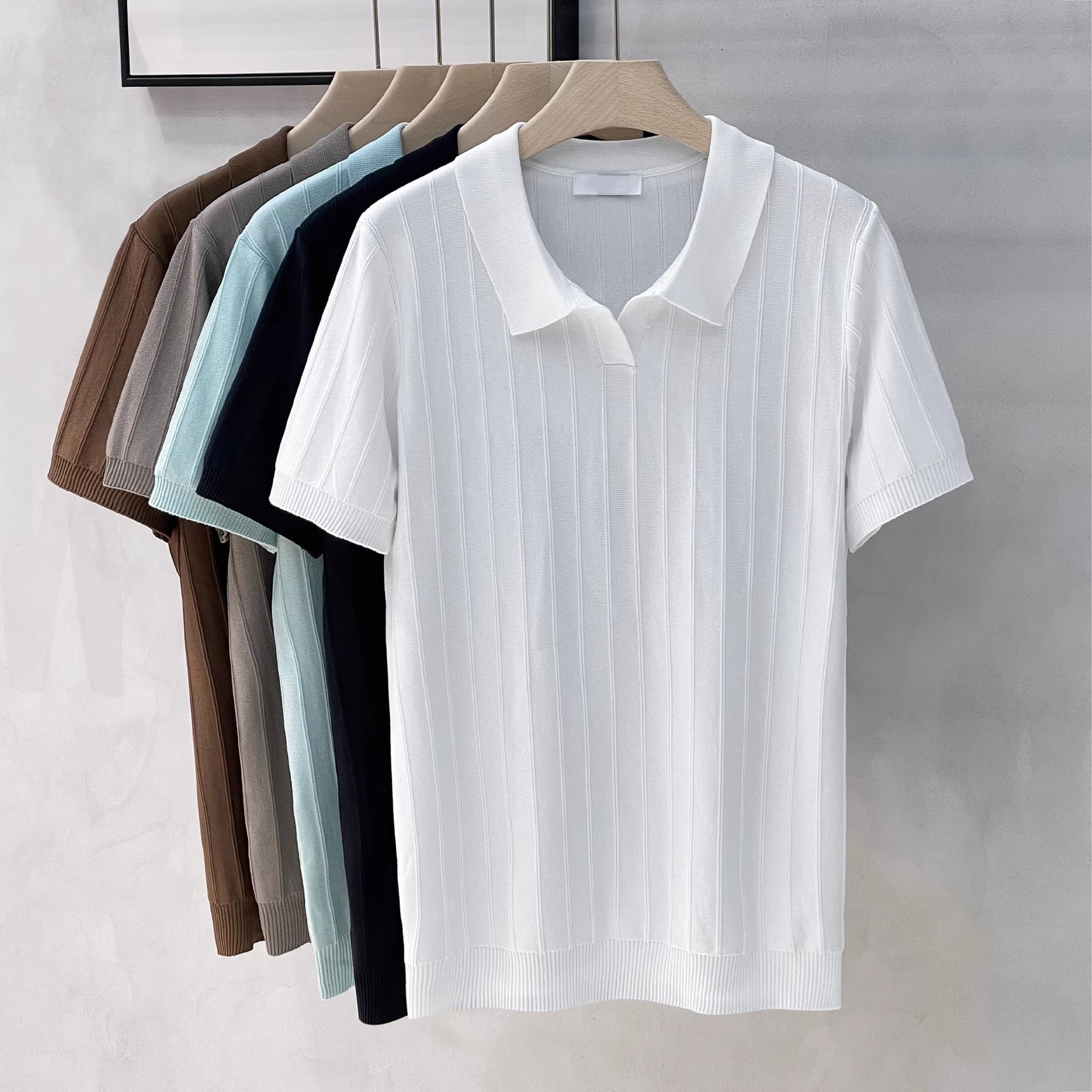 Men's Clothing Retro Short Sleeved Sweater Men's Textured Business Casual Polo Shirt Men's Lapel T Shirt Men