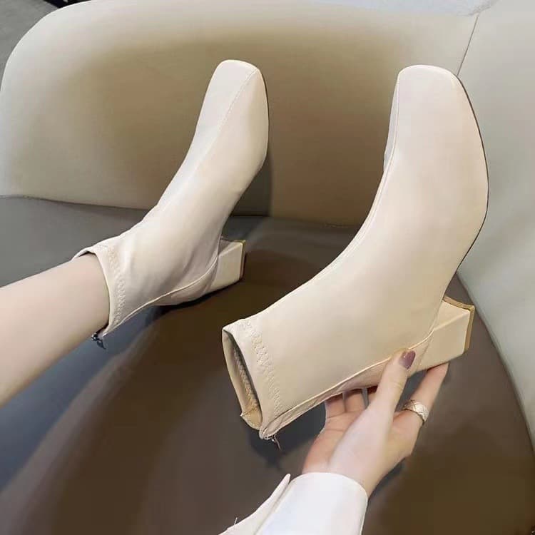 Martin For Women 2024 New Style Winter Square Toe Back Zipper Short Women's Chunky Mid Heel Boots