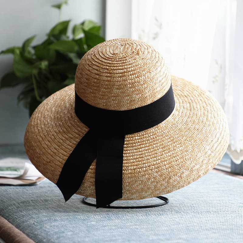 Wide Brim Sun Hat European American Style Women's Summer French Retro Hepburn Elegant Straw Hat With Wide Brim For Sun Protection And
