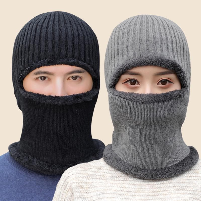 Men's Winter One Piece Knitted Hat Pullover Masked Hat Plus Velvet Thickened Windproof And Cold Proof Warm Ear Protection Cycling Hat
