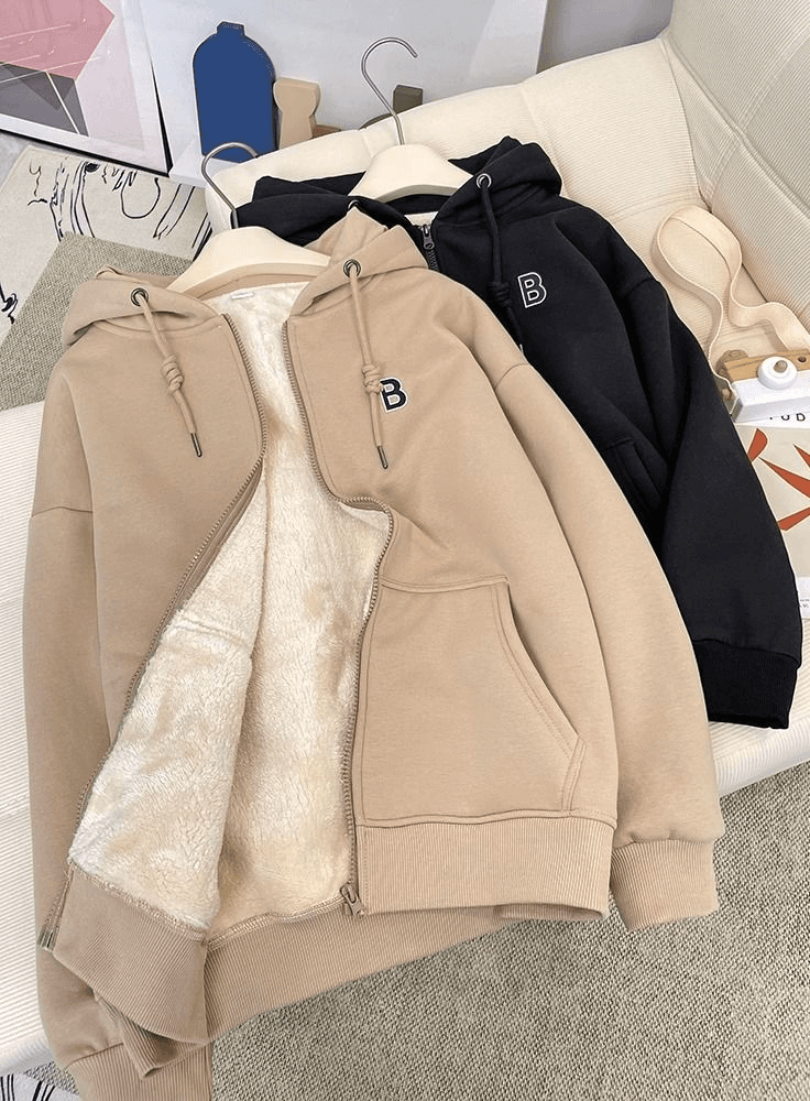 Women's Clothing Velvet thickened hooded sherpa sweatshirt for women autumn and winter new women's loose warm long sleeved cardigan zipper jacket