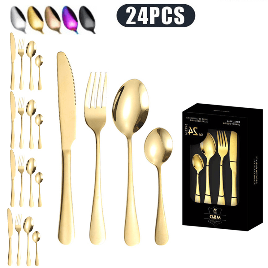 24-Piece 1010 Stainless Steel Cutlery Set In Window Gift Box - Steak Knives Forks & Spoons For Western Dining​