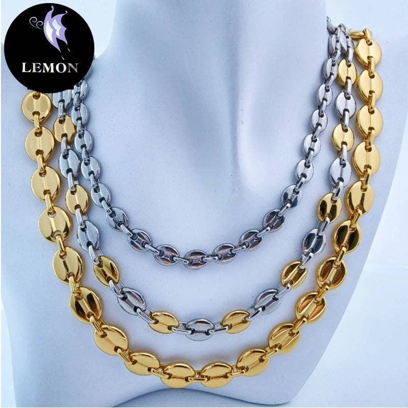 Collier chaîne à maillons en acier inoxydable pour homme et femme, motif grain de café, fabriqué à la main en forme de U, plaqué titane durable, accessoire unisexe tendance.