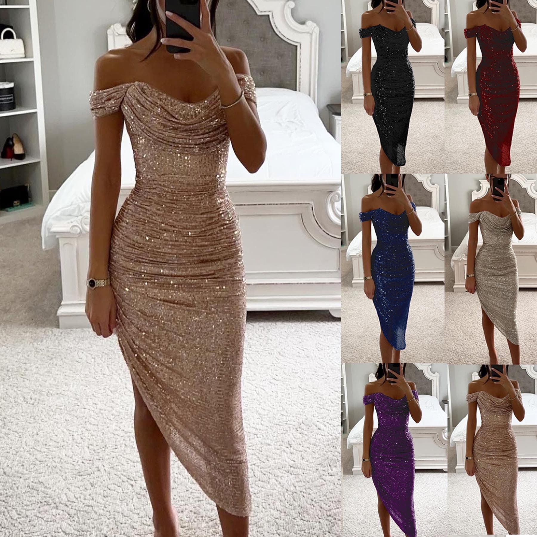 Women's Clothing spring and autumn new sequin dress INS casual fashion party zipper women's dress