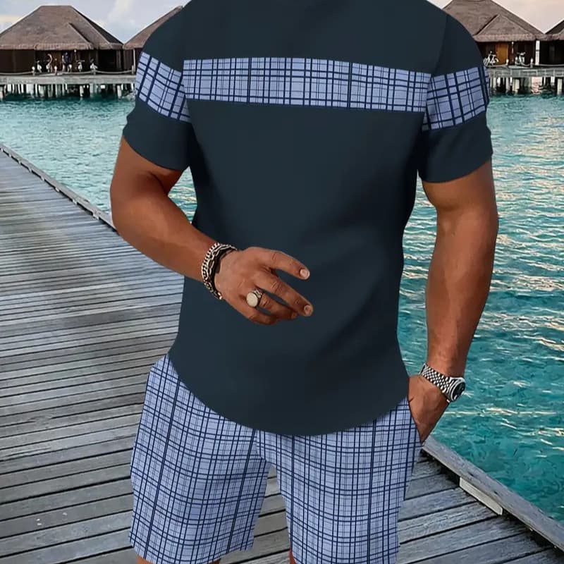 Men's 3D Printed Two-Piece Set Hot Selling Summer Loose Breathable Short Sleeve Crew Neck T-Shirt And Shorts