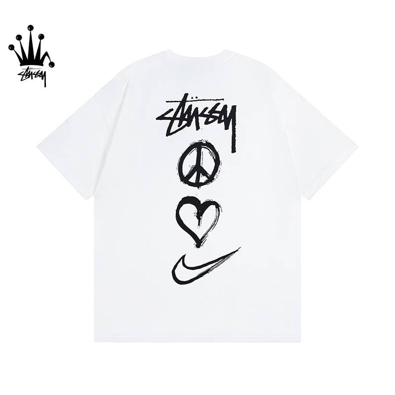 Stussy&Nike Co Branded Love Letter Logo Printed Cotton Short Sleeved T-shirt