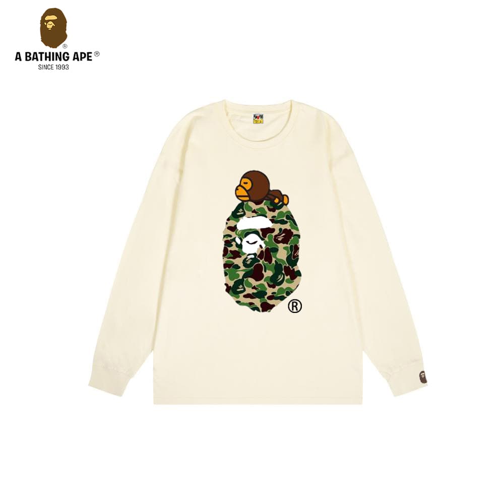 A Bathing APE BAPE-Pure Cotton Hooded Sweatshirt With Apeman Head And Little Ape Print, Round Neck, Long Sleeves