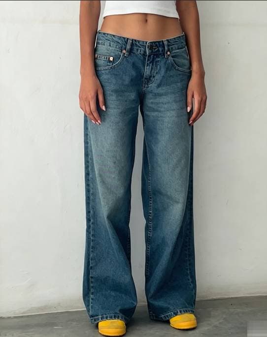 Women’s Clothing low waist non elastic washed straight jeans for women autumn new street wide leg denim pants for women