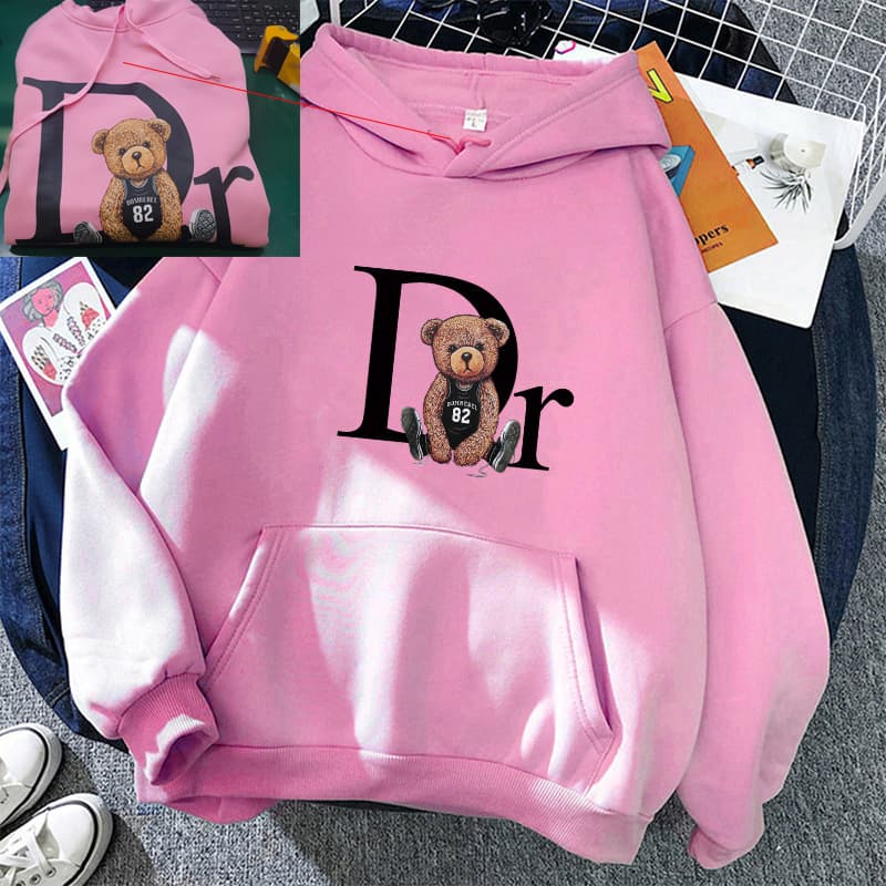 Sweat à capuche imprimé ours en peluche - Pull-over à poche kangourou