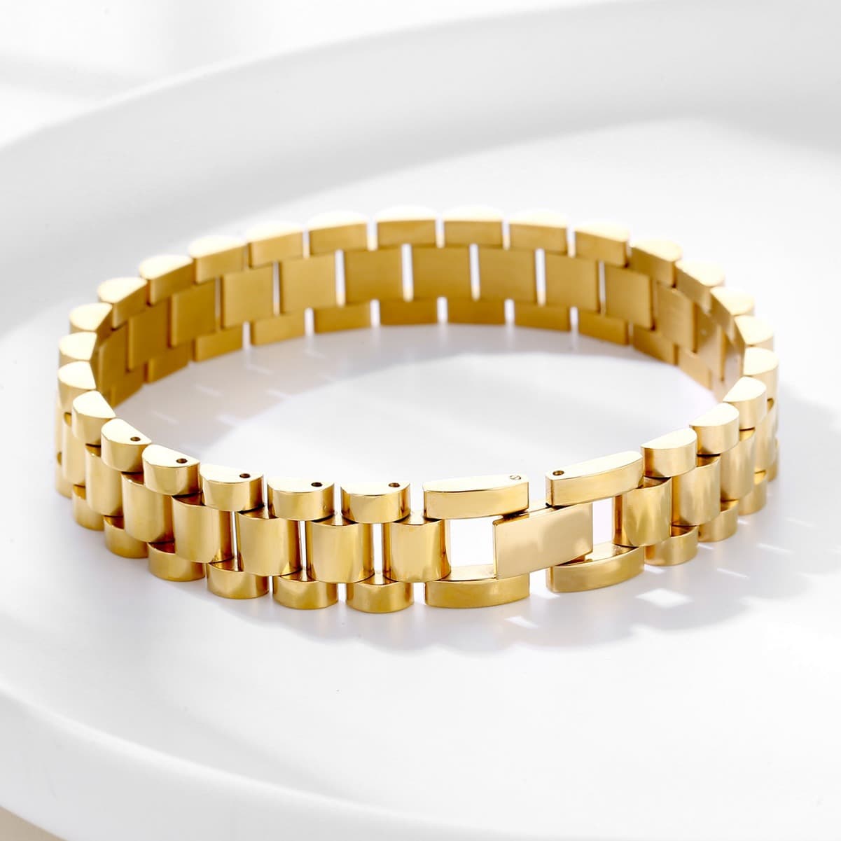 Men's Watch Chain Gold Fashion Watch Strap Bracelet Stainless Steel Bicycle Chain Jewelry Strap Solid Bracelet