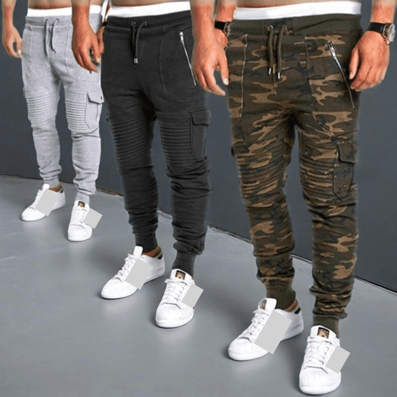 ​Men's Casual Jogger Pants With Multi-Pockets & Striped Design - Lightweight Stretch Fabric For Gym, Workout & Daily Wear (Black, Grey, Camo)​