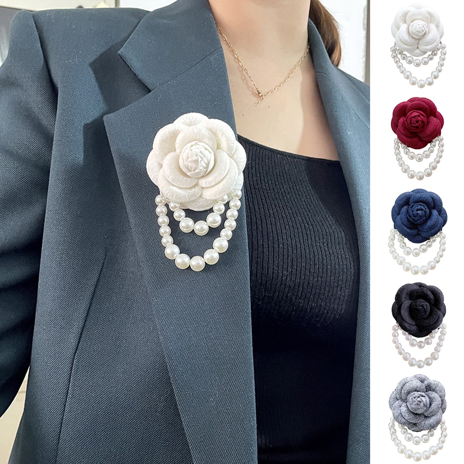 Cloth Rose Brooch Elegant Vintage Flower High Gloss Pearl Chain Hat Shawl Scarf Bag Clothes Collar Women Girls Lapel Pin Fashion Accessories