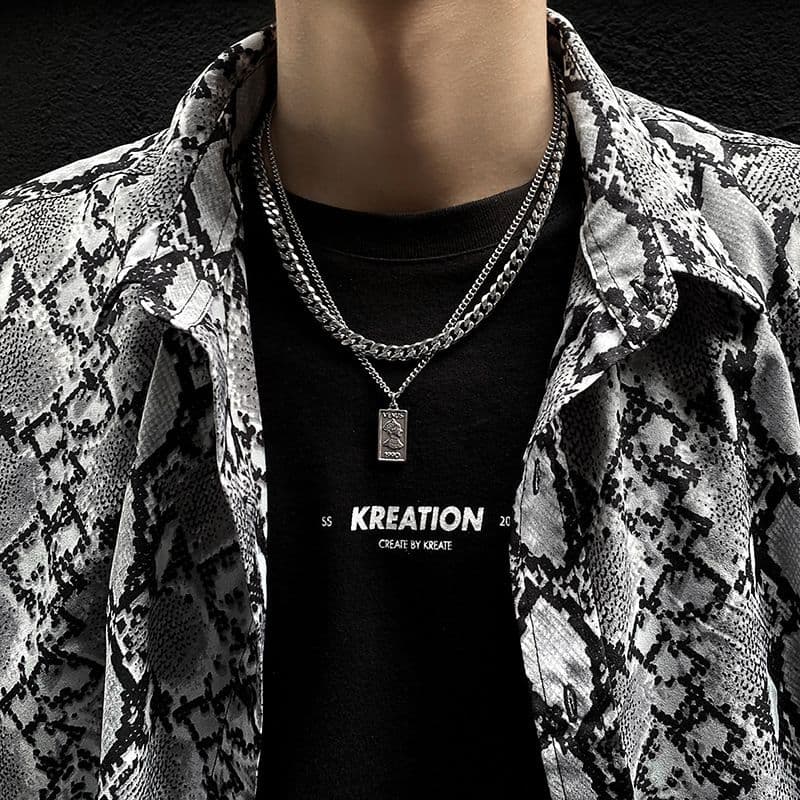 Titanium Steel Pendant Cuban Men's Trendy Niche Design Double Layer Hip Hop Necklace Sweatshirt Chain Accessory