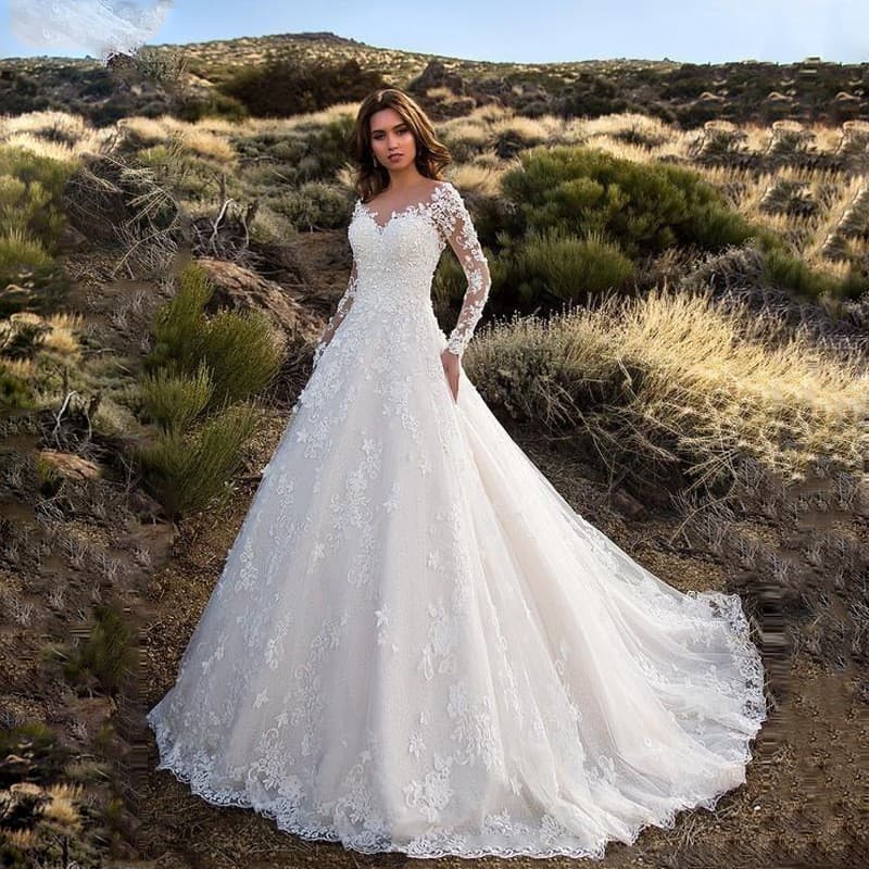 Women's Clothing Long Sleeved One Shoulder Bridal Wedding Dress Dress Long Skirt