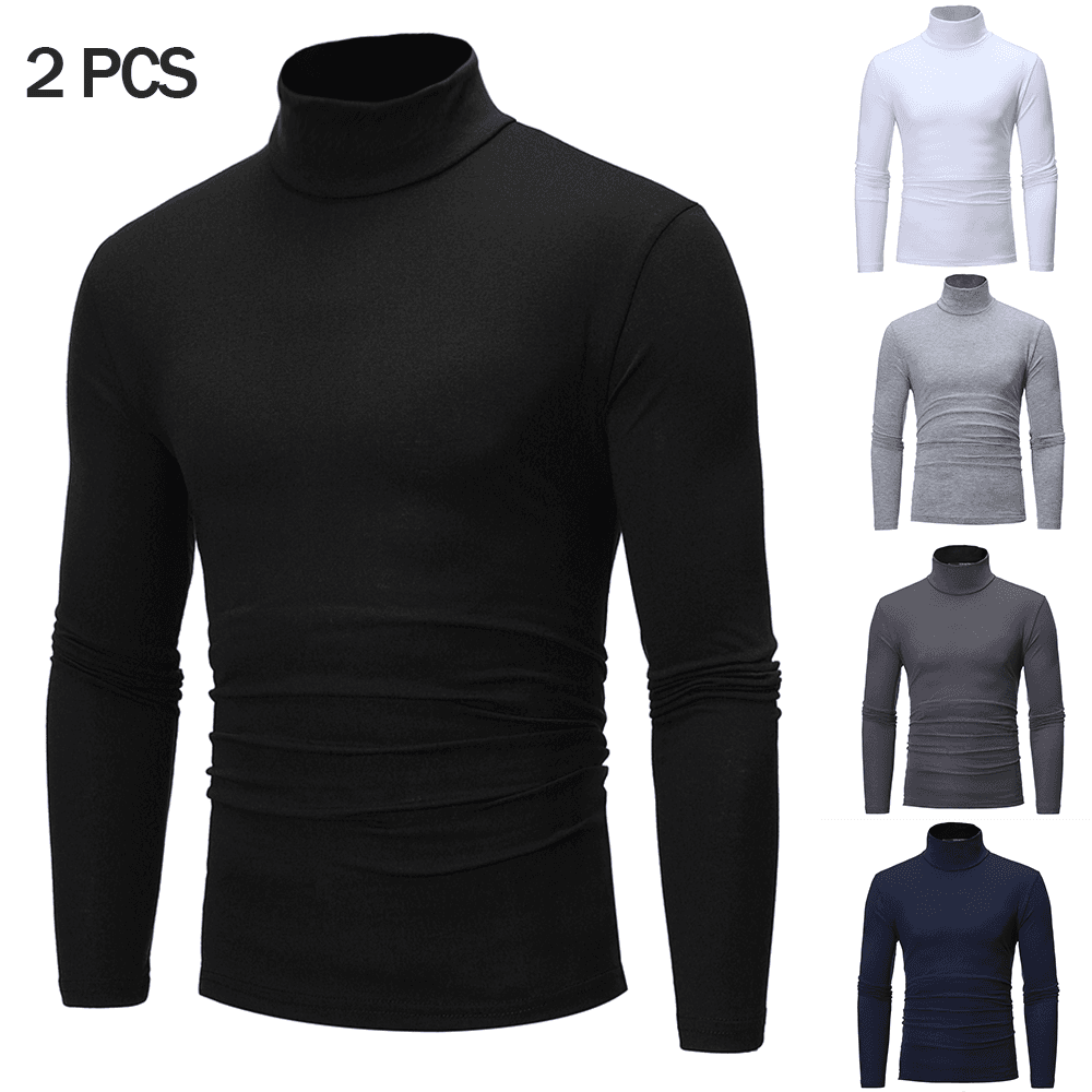 2Pcs Autumn Winter Mens Thermal Underwear Basic Bottoming Plain T-shirt Slim Fit Turtleneck Pullover Thermo Undershirt Male Tops