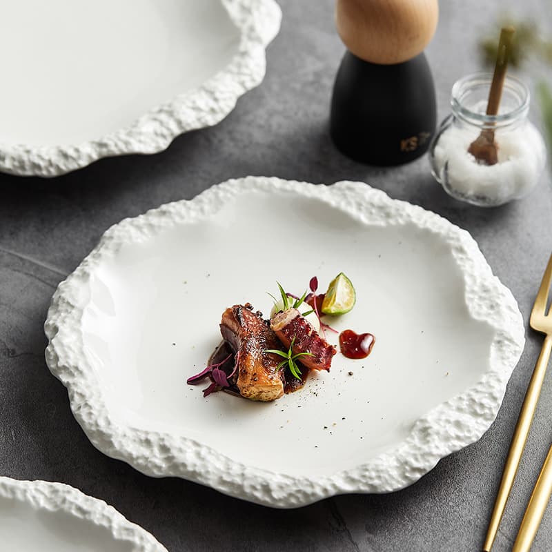 Rock Pattern Skirt Plate Dish Plate Household Ceramic Flat Plate Shallow Plate New Hotel Tableware Ins Style Plate
