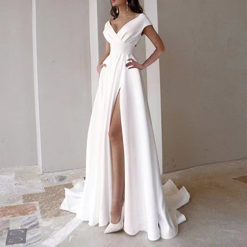Versatile Wrap Neckline Maxi Dress – V-Cut & Ruffled Hem For Office To Evening (S-XL)