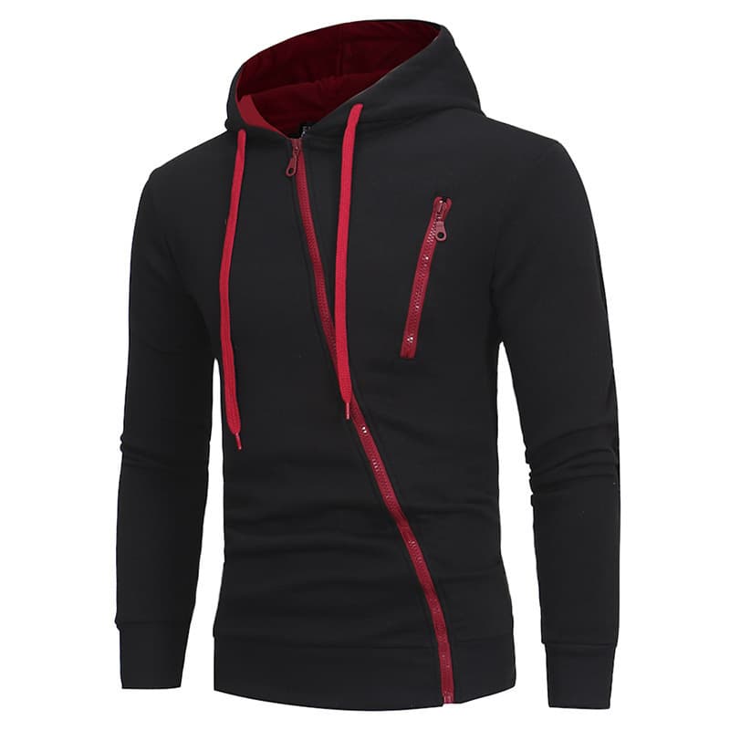 Men's Clothing oblique zipper sweater sports leisure men's hooded long sleeve cardigan coat
