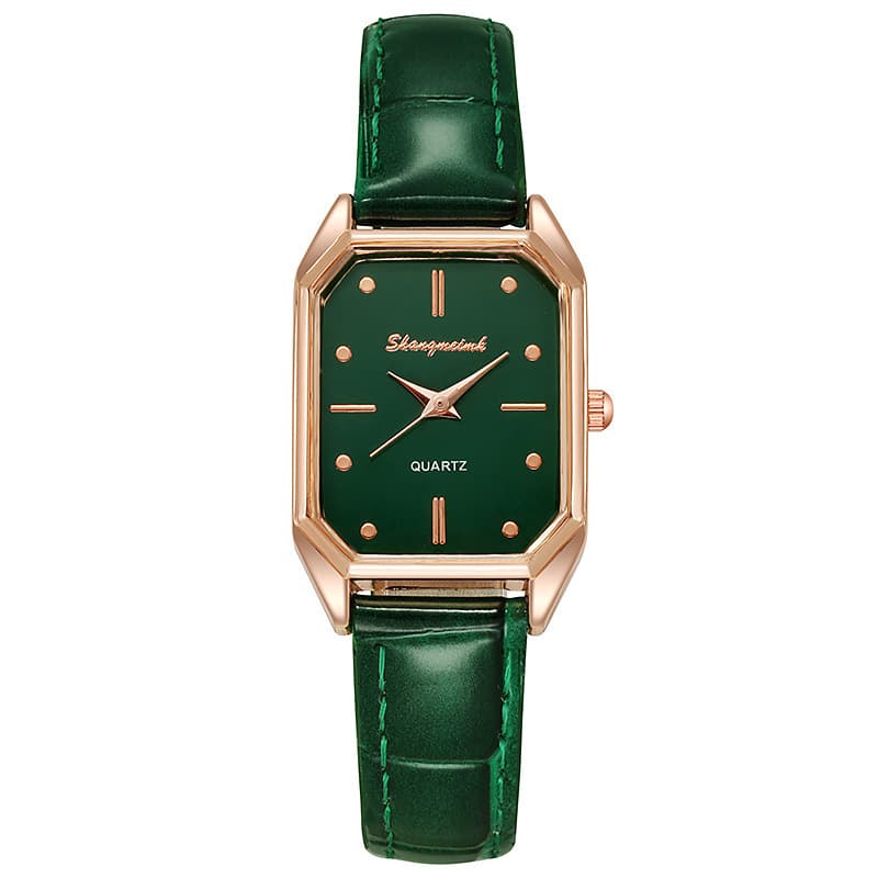 Tiktok In 2022, Kwai drainage magnificent small green women's quartz live broadcast square watch
