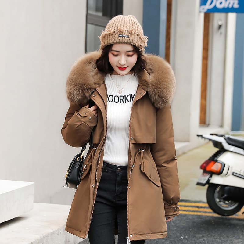 Veste d'hiver matelassée en coton avec col en fourrure pour femme