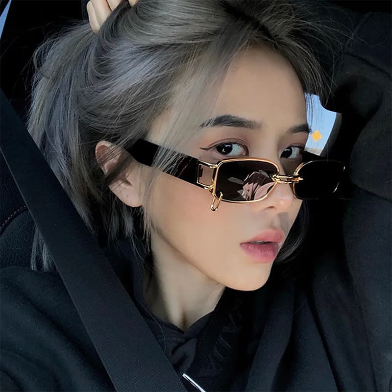 Internet Celebrity Ring Buckle Sunglasses New Small Frame Metal Square Sunglasses Fashionable Personality Sunglasses For Men And Women