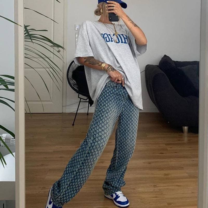 Cross Border Foreign Trade New Women's Pants Sexy Loose European And American Style Hole High Waist Wide Leg Trousers Casual Jeans