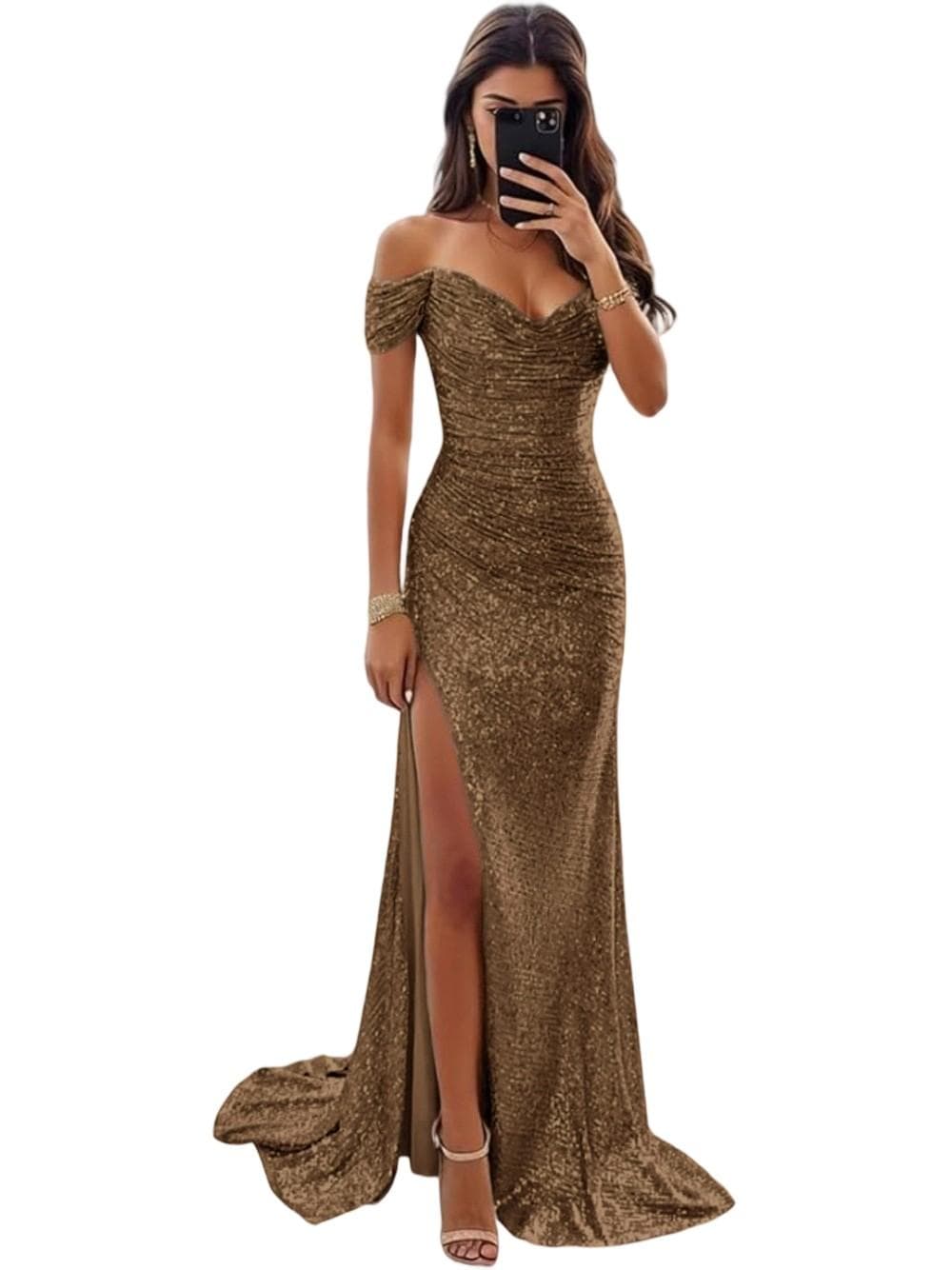 Robe de soirée fendue à paillettes pour femmes, robe décontractée à la mode