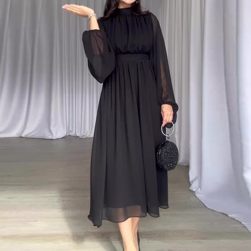 Women's Solid Color Fashionable Mesh Stitching Elegant Dress