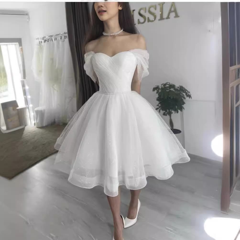 Women's Clothing 2024 new style light wedding dress one shoulder super fairy slim princess puffy skirt go out gauze forest travel wedding dress