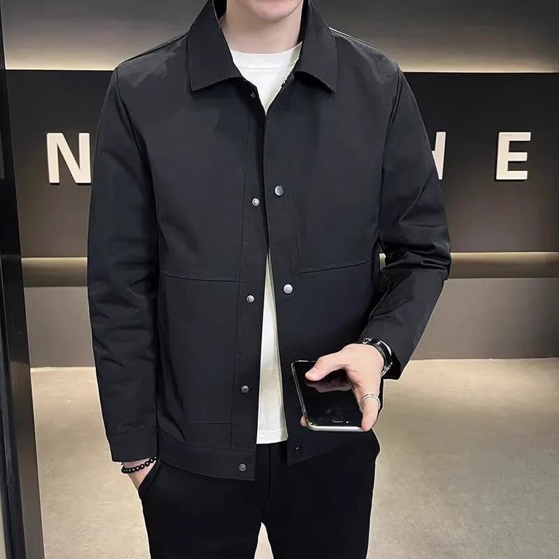 New autumn high-end windproof casual lapel jacket, trendy Korean version, slim fit, handsome, solid color