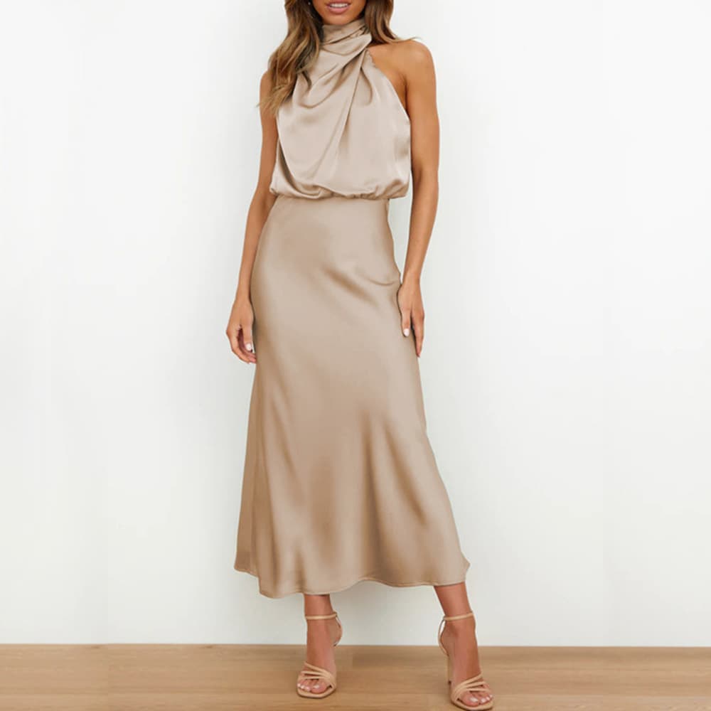 High Grade Satin Sleeveless Dress Fashion Elegant Celebrity Light Evening Gift Dress