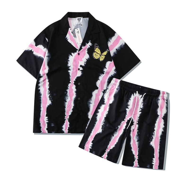Men's Clothing Trendy Casual Shirt Suit High Street Digital Printed Butterfly Loose Short Sleeved Shirt Suit Shorts Men