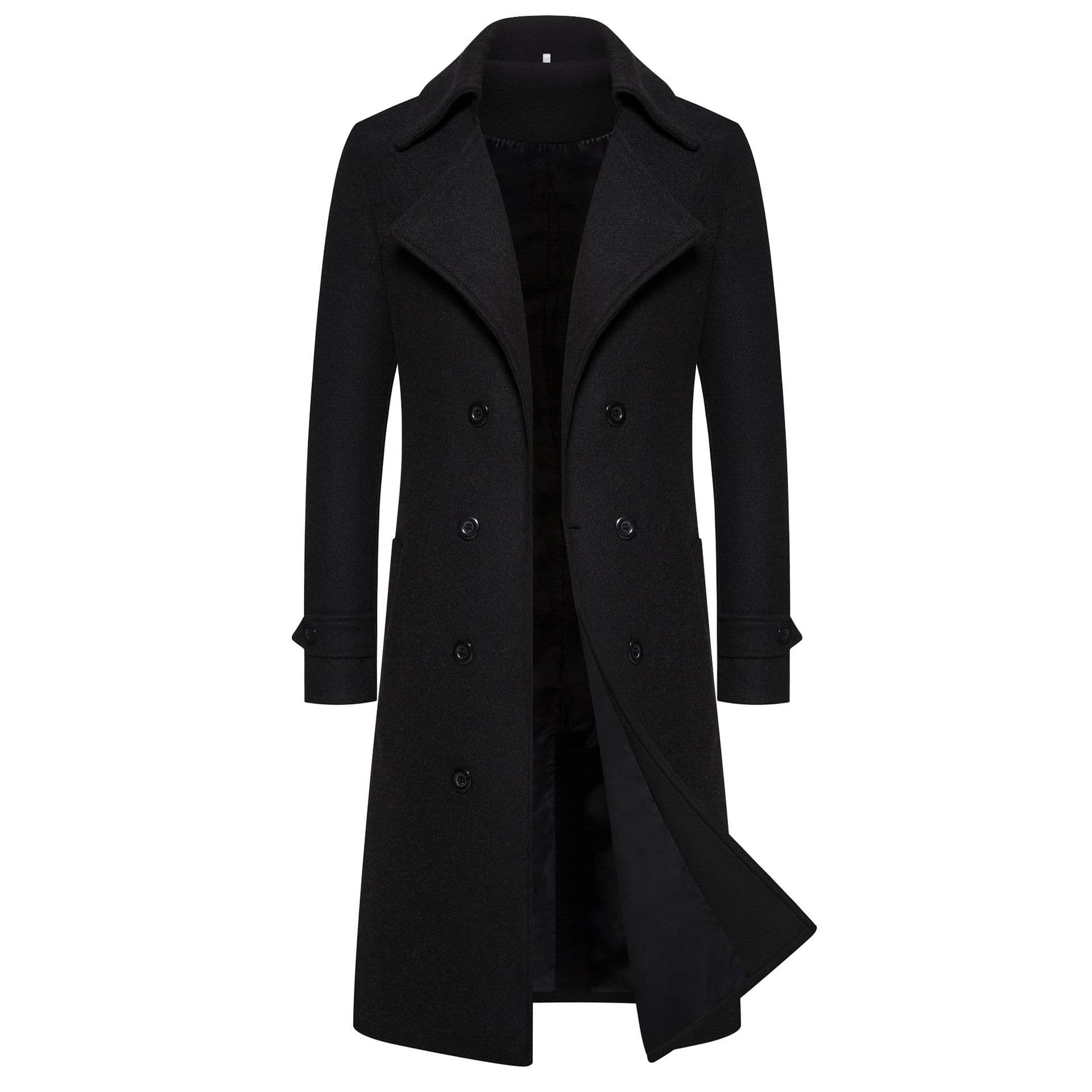 ​​Men's Slim Fit Long Trench Coat - Double Breasted Wool Blend Overcoat For Autumn & Winter (Khaki/Black/Dark Gray/Light Gray)​​
