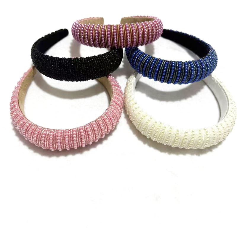 Fashion Elegant Seed Bead & Pearl Headband, Sponge Hand-Woven Wide Hair Hoop, Minimalist Versatile Frizz Control Accessory