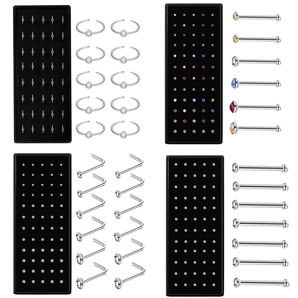 Women's Jewelry Nose Studs Ear Studs 60 Pcs/box 1.8mm Stainless Steel With Diamonds Mixed Sizes 1.5/2.0/2.5 Mixed Color Lip Studs