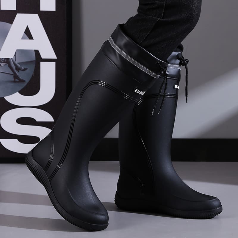 Men's Shoes High end rain boots for men, closed end rainproof and waterproof shoes, high top non slip rain boots, drawstring work shoes