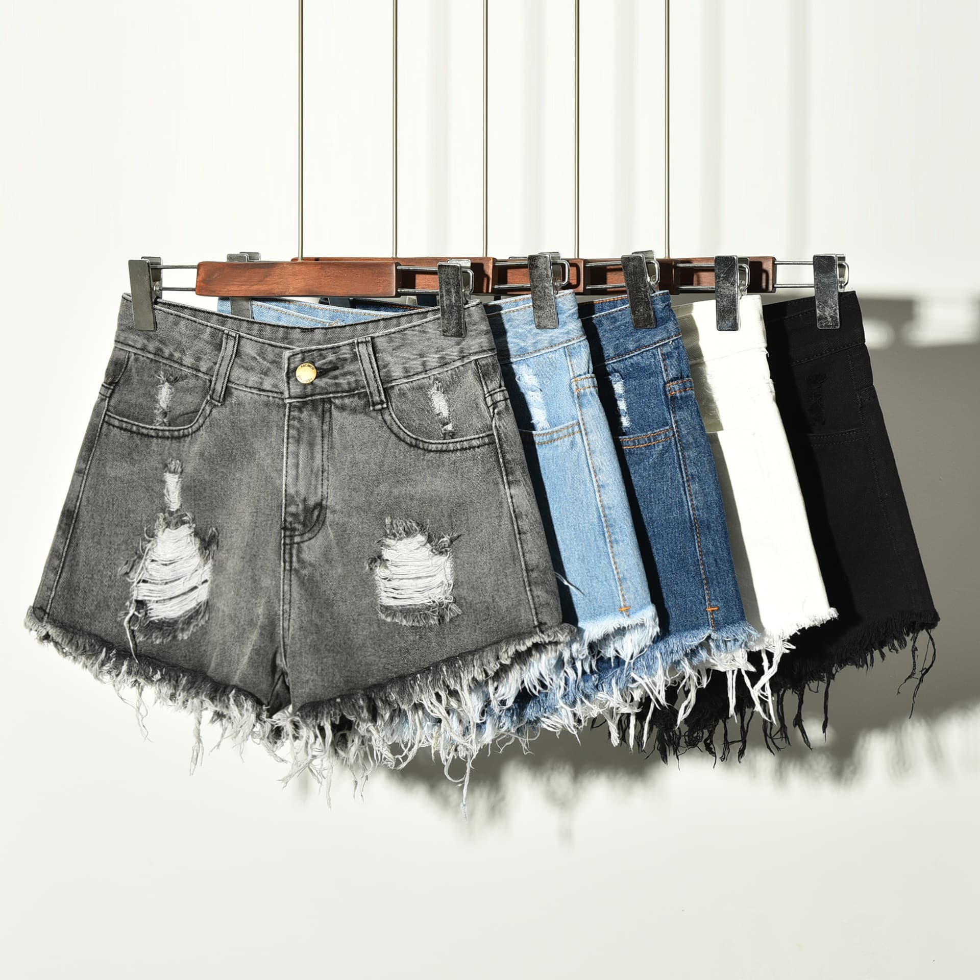 Women’s Clothing Women's Fat MM Denim Shorts Ripped Elastic Large Size Women's Denim Shorts