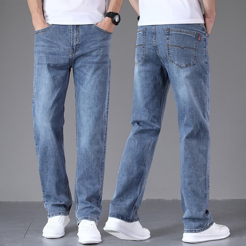 Jeans homme haut de gamme à jambes larges, coupe droite et ample, idéal pour le printemps et l'automne. Pantalon décontracté et tendance, élasti