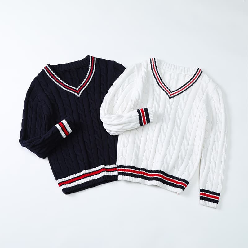 Fall Children's Sweater Cotton Yarn Preppy Class Wear V-neck Knitwear For Boys And Girls Students