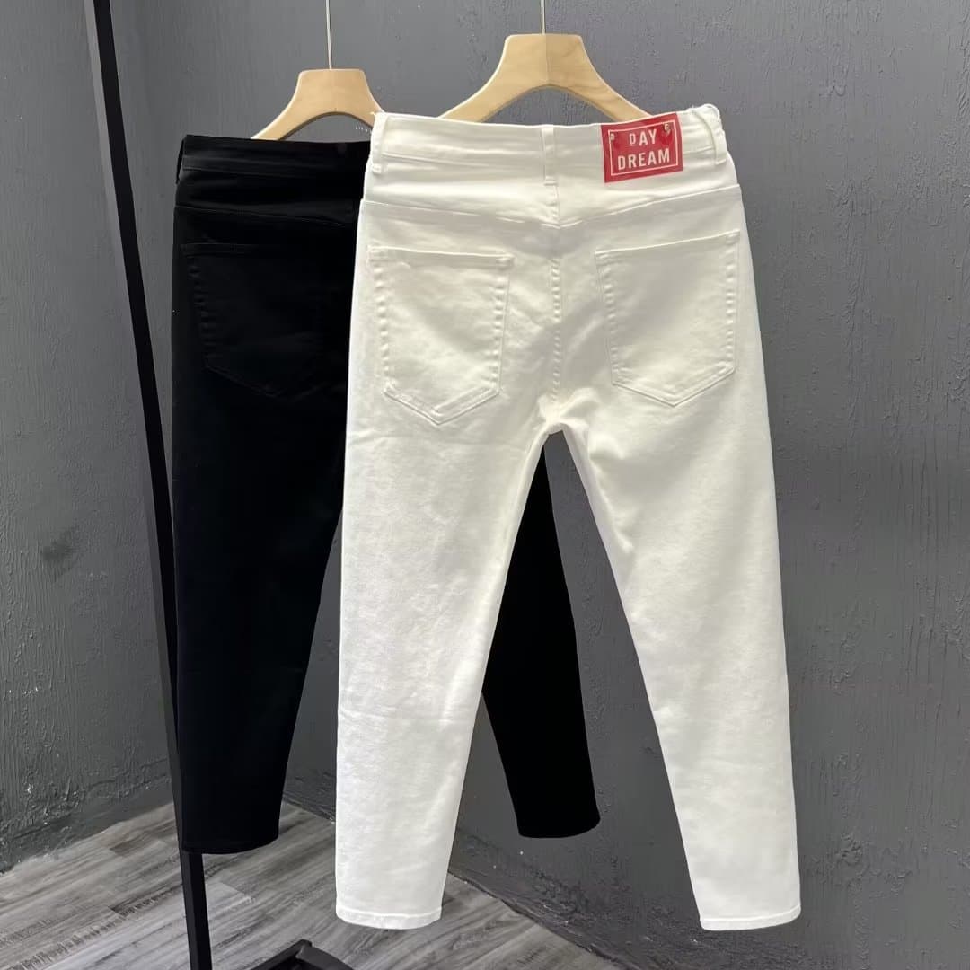 Men's Clothing White nine point jeans casual versatile men's version of slim feet brand slim handsome elastic nine point pants trend