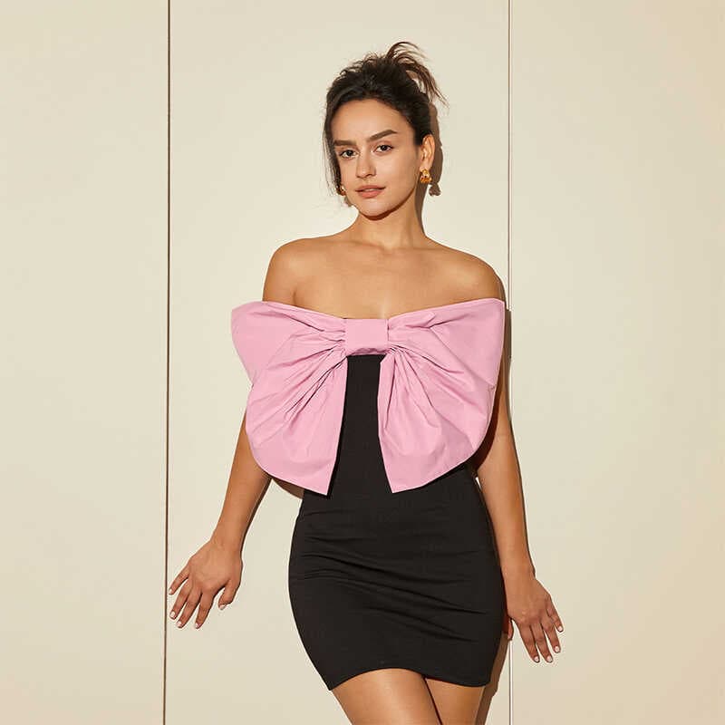Short Dress Female Temperament Elegant Tube Top Big Bow Velvet Slim Dress Skirt