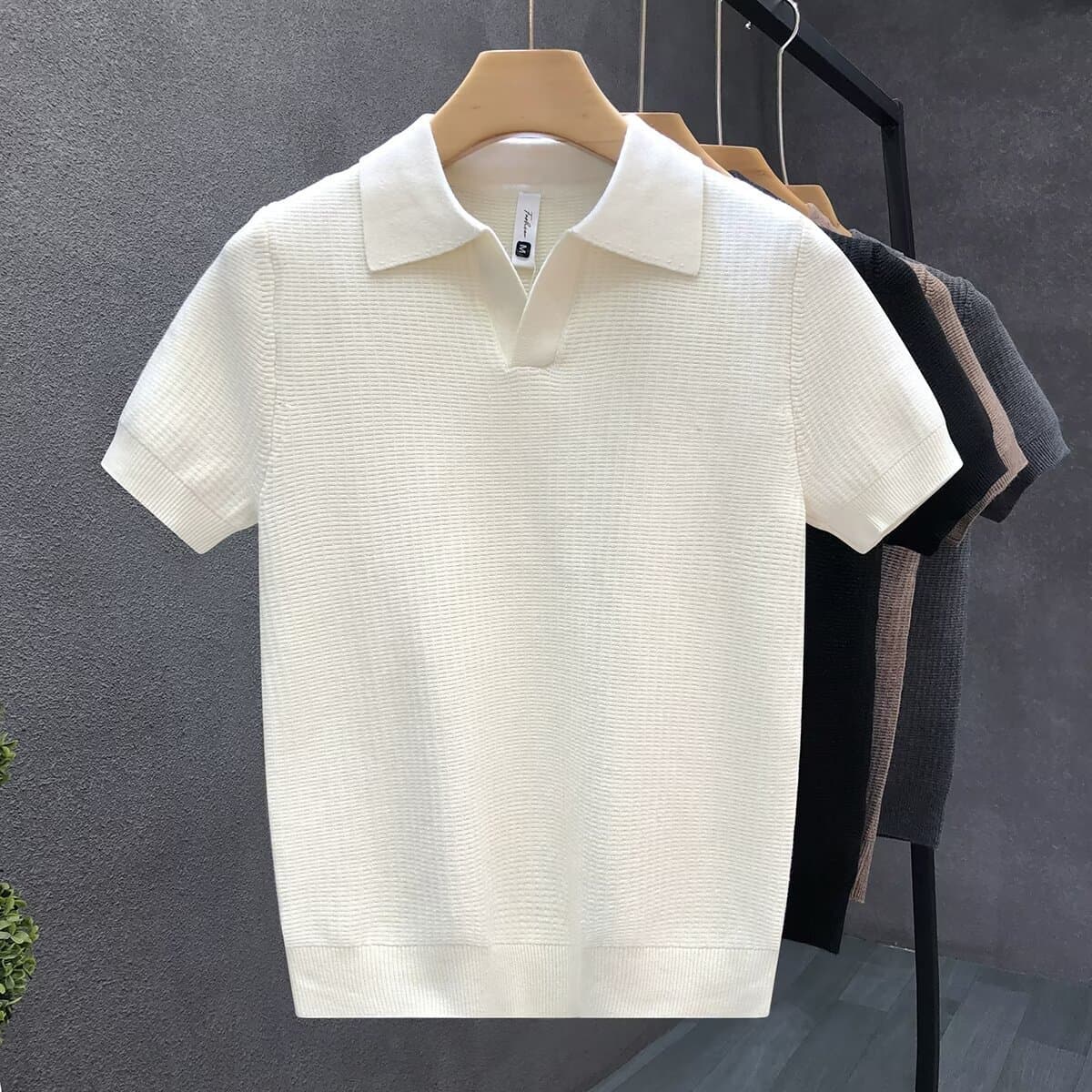 Men's Clothing Spring And Summer V Neck Polo Shirt Business Breathable New Men's Knitted Sweater Short Sleeved T Shirt Loose Lapel Solid Color